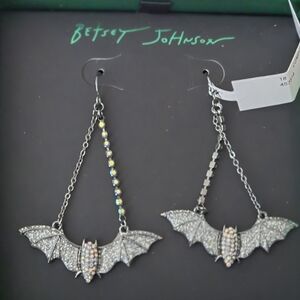 Betsey Johnson Silver Bat Earrings